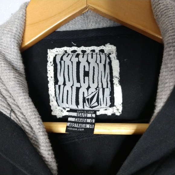 Volcom Juniors Large Black Zip Button Down Utility Jacket VTG Military Hoodie - Picture 4 of 8